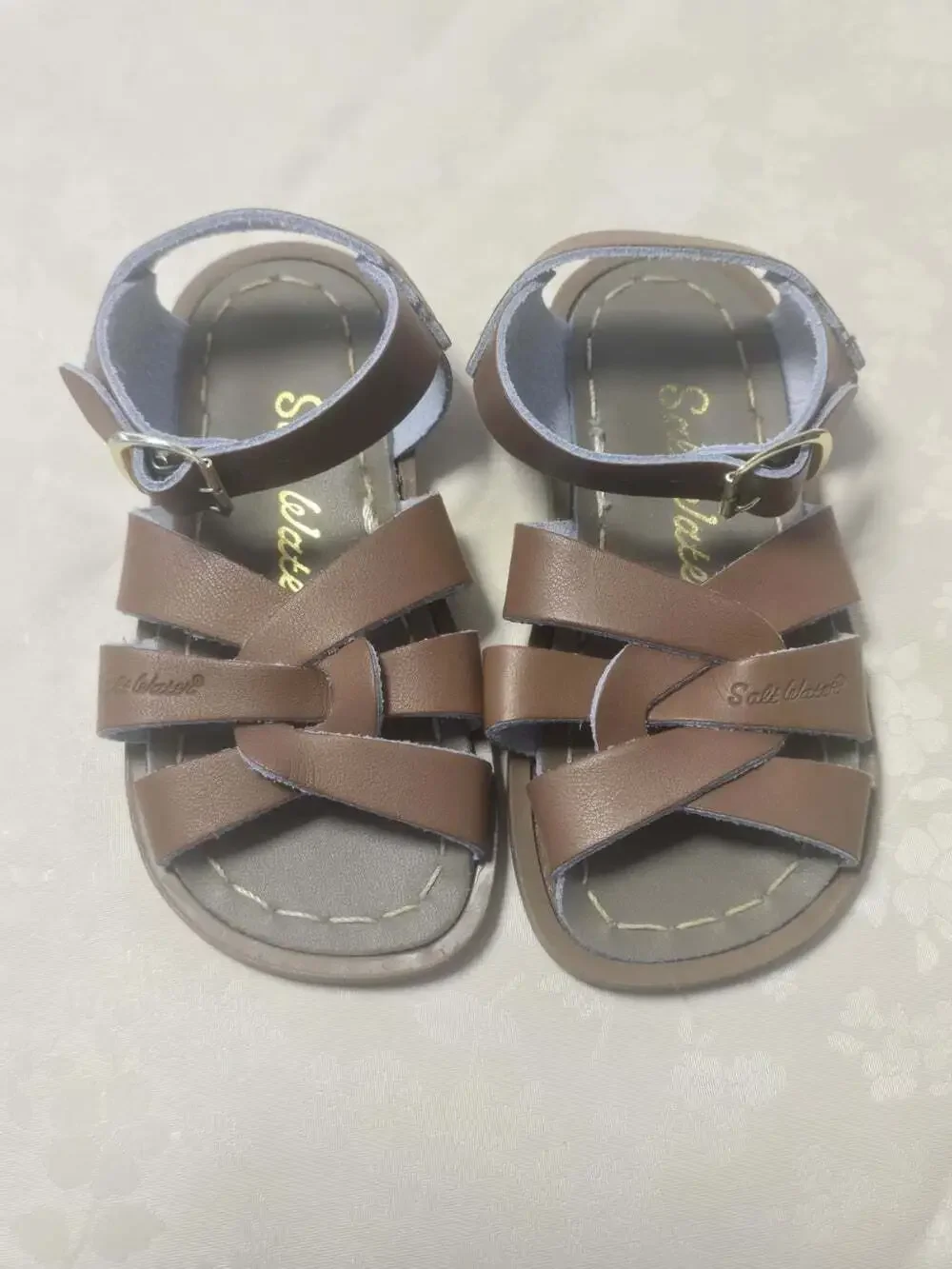 New The Salt Water Original Tan Color Toddler Adjustable Straps Leather Sandals